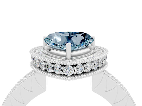 White gold Heart Cut Halo Diamond Engagement Ring with Milgrain Pave Band and Four-Prong Setting_4