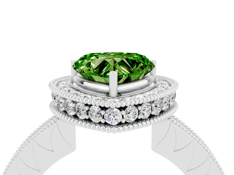 White gold Heart Cut Halo Diamond Engagement Ring with Milgrain Pave Band and Four-Prong Setting_4