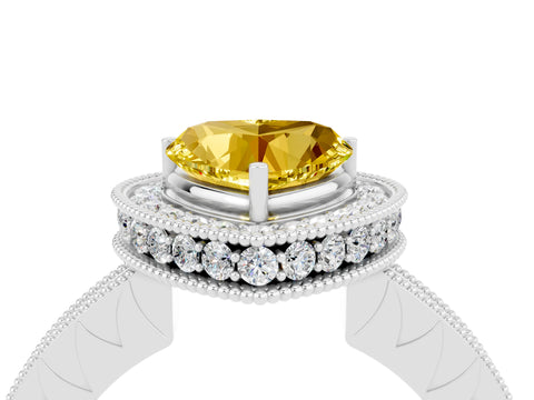 White gold Heart Cut Halo Diamond Engagement Ring with Milgrain Pave Band and Four-Prong Setting_4