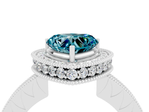 White gold Heart Cut Halo Diamond Engagement Ring with Milgrain Pave Band and Four-Prong Setting_4