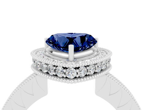 White gold Heart Cut Halo Diamond Engagement Ring with Milgrain Pave Band and Four-Prong Setting_4