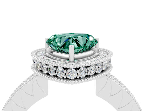 White gold Heart Cut Halo Diamond Engagement Ring with Milgrain Pave Band and Four-Prong Setting_4