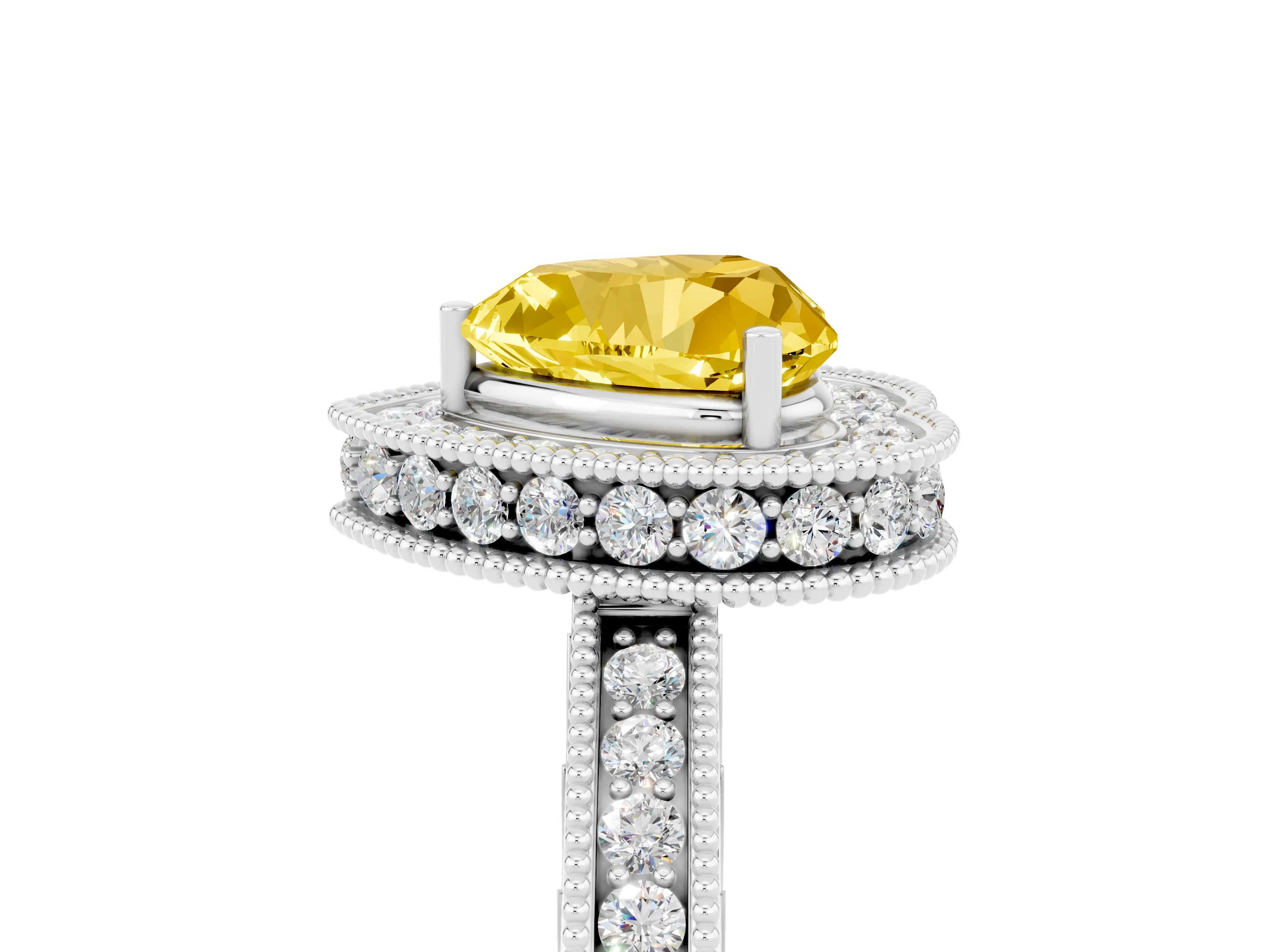 White gold Heart Cut Halo Diamond Engagement Ring with Milgrain Pave Band and Four-Prong Setting_5