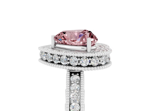 White gold Heart Cut Halo Diamond Engagement Ring with Milgrain Pave Band and Four-Prong Setting_5