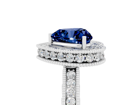 White gold Heart Cut Halo Diamond Engagement Ring with Milgrain Pave Band and Four-Prong Setting_5