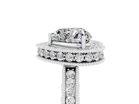 White gold Heart Cut Halo Diamond Engagement Ring with Milgrain Pave Band and Four-Prong Setting_5