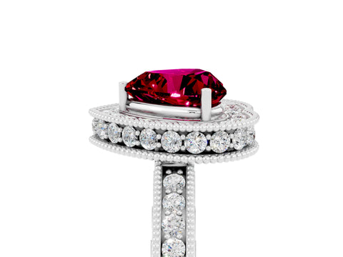 White gold Heart Cut Halo Diamond Engagement Ring with Milgrain Pave Band and Four-Prong Setting_5