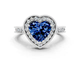 White gold Heart Cut Halo Diamond Engagement Ring with Milgrain Pave Band and Four-Prong Setting