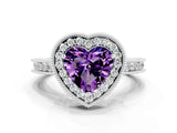 White gold Heart Cut Halo Diamond Engagement Ring with Milgrain Pave Band and Four-Prong Setting