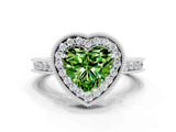 White gold Heart Cut Halo Diamond Engagement Ring with Milgrain Pave Band and Four-Prong Setting