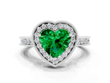 White gold Heart Cut Halo Diamond Engagement Ring with Milgrain Pave Band and Four-Prong Setting