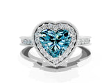 White gold Heart Cut Halo Diamond Engagement Ring with Milgrain Pave Band and Four-Prong Setting