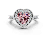 White gold Heart Cut Halo Diamond Engagement Ring with Milgrain Pave Band and Four-Prong Setting