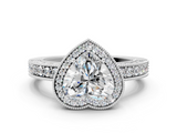 White gold Heart Cut Halo Diamond Pave Band Ring with Four-Prong Setting_81