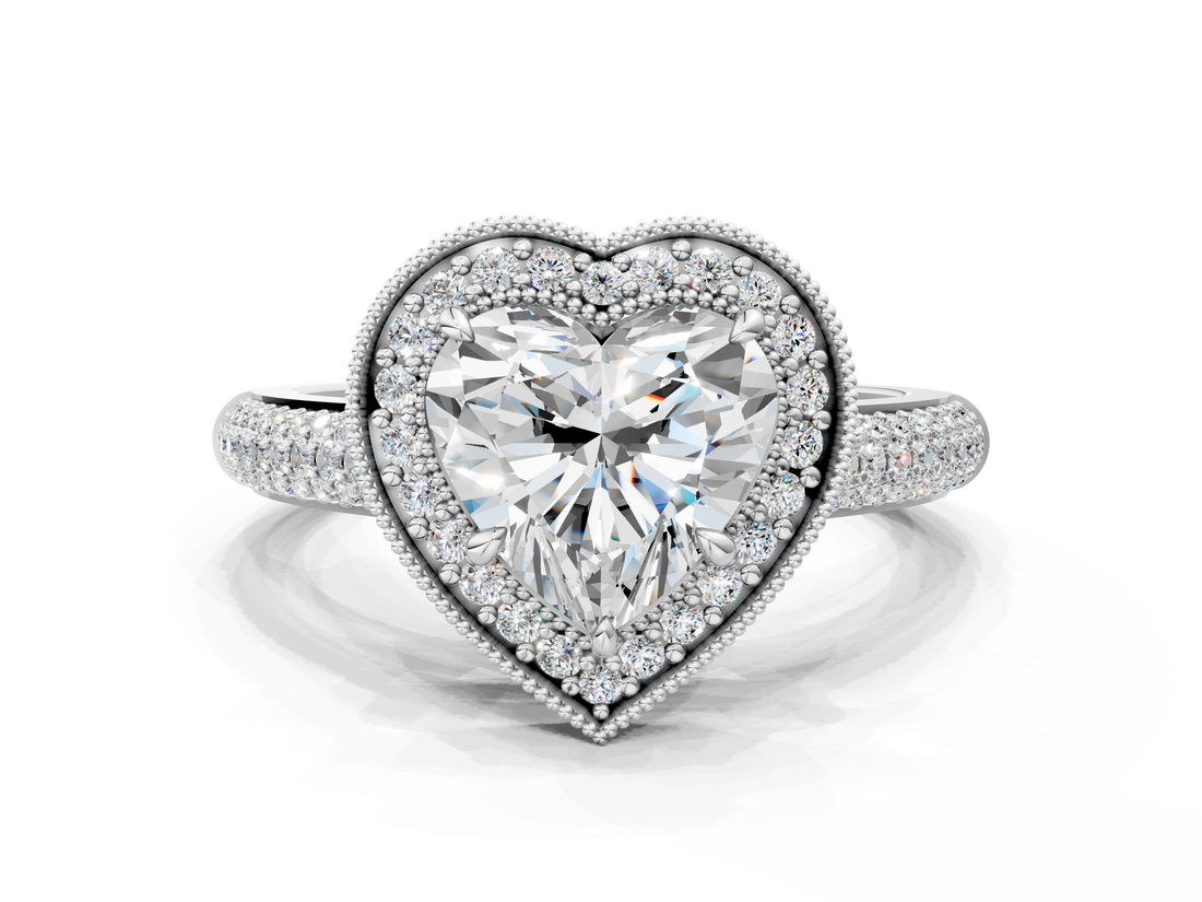 White gold Heart Cut Halo Diamond Pave Band with Four-Prong Setting_60