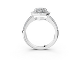 Silver 0.47 Carat E VVS2 Heart Cut Halo Diamond Pave Band with Four-Prong Setting