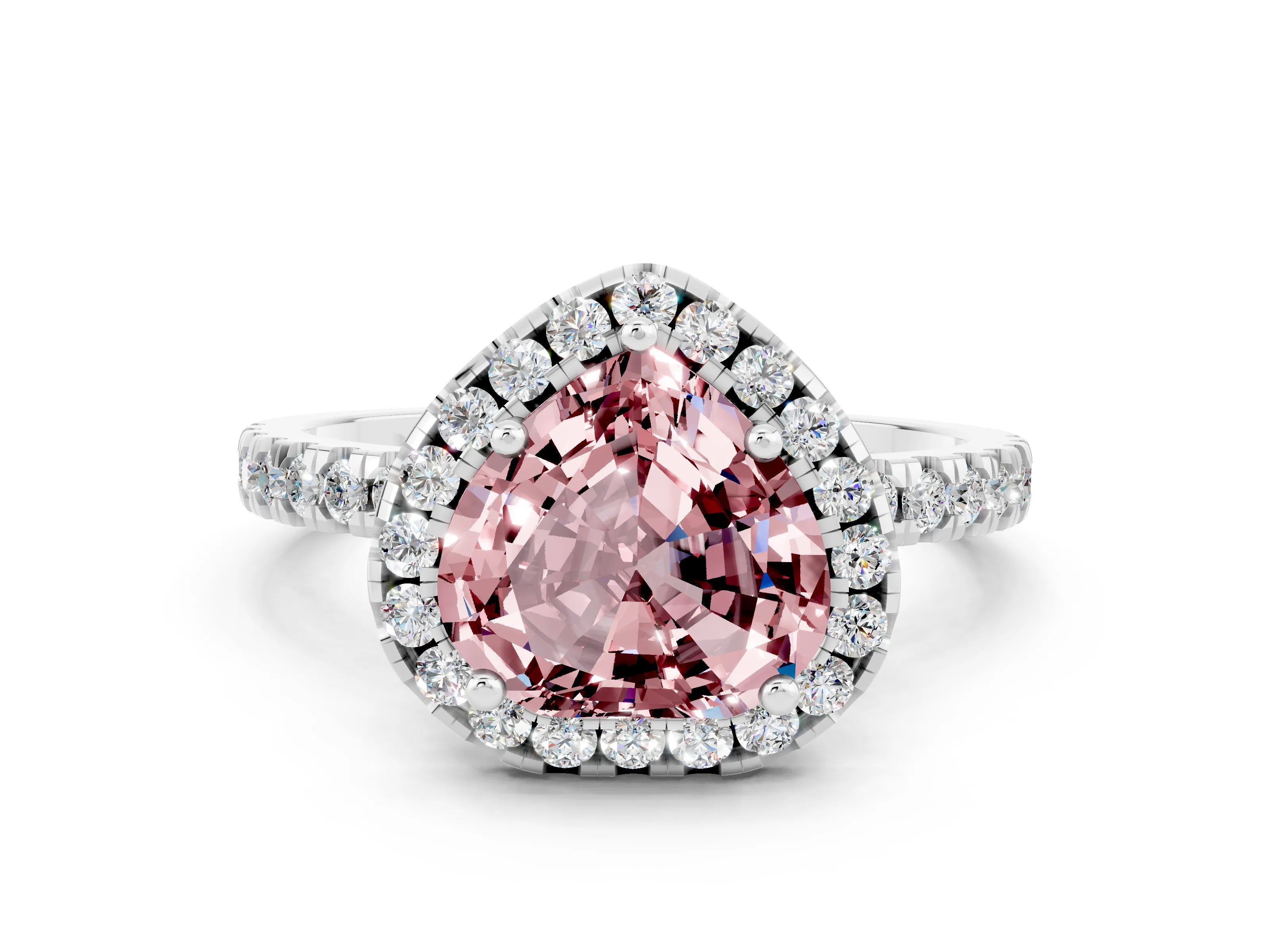 White gold Heart Cut Halo Diamond Pave Band with Prong Setting