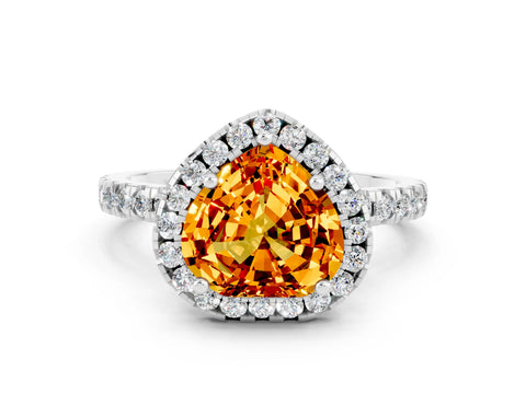 White gold Heart Cut Halo Diamond Pave Band with Prong Setting