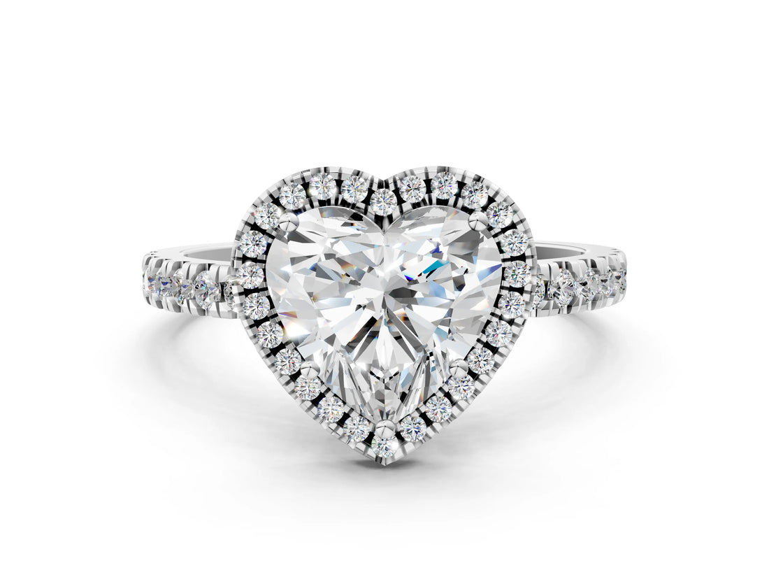 White gold Heart Cut Halo Diamond Pave Band with Prong Setting_12