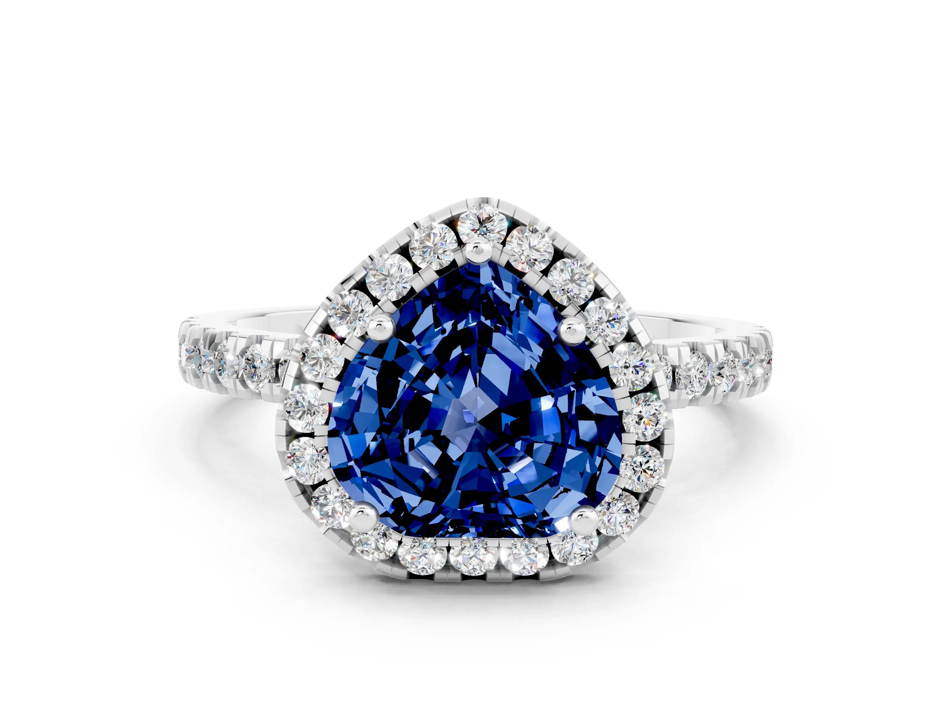 White gold Heart Cut Halo Diamond Pave Band with Prong Setting
