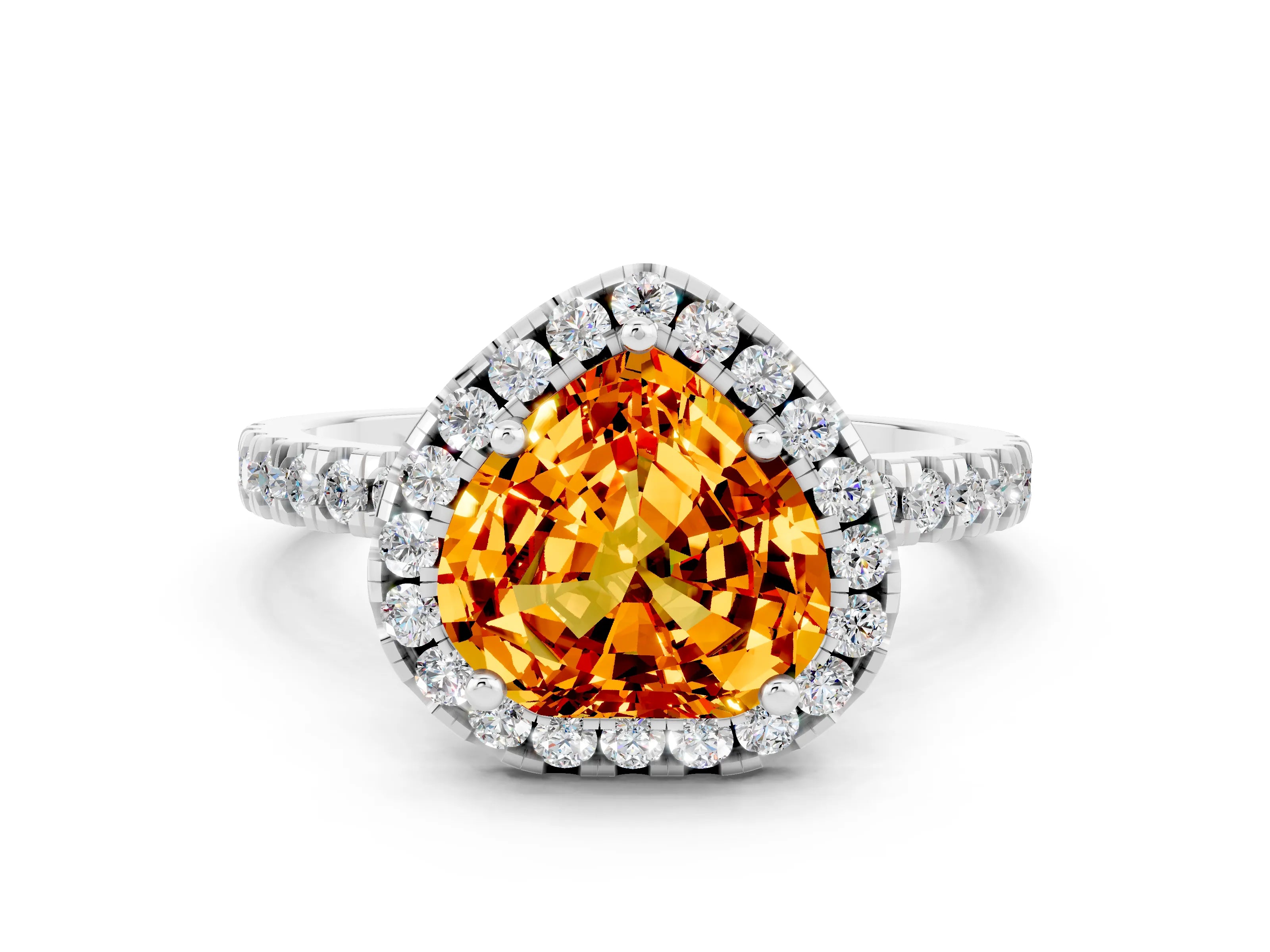White gold Heart Cut Halo Diamond Pave Band with Prong Setting