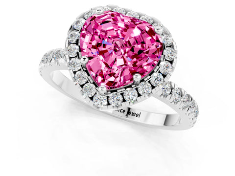 White gold Heart Cut Halo Diamond Pave Band with Prong Setting_1