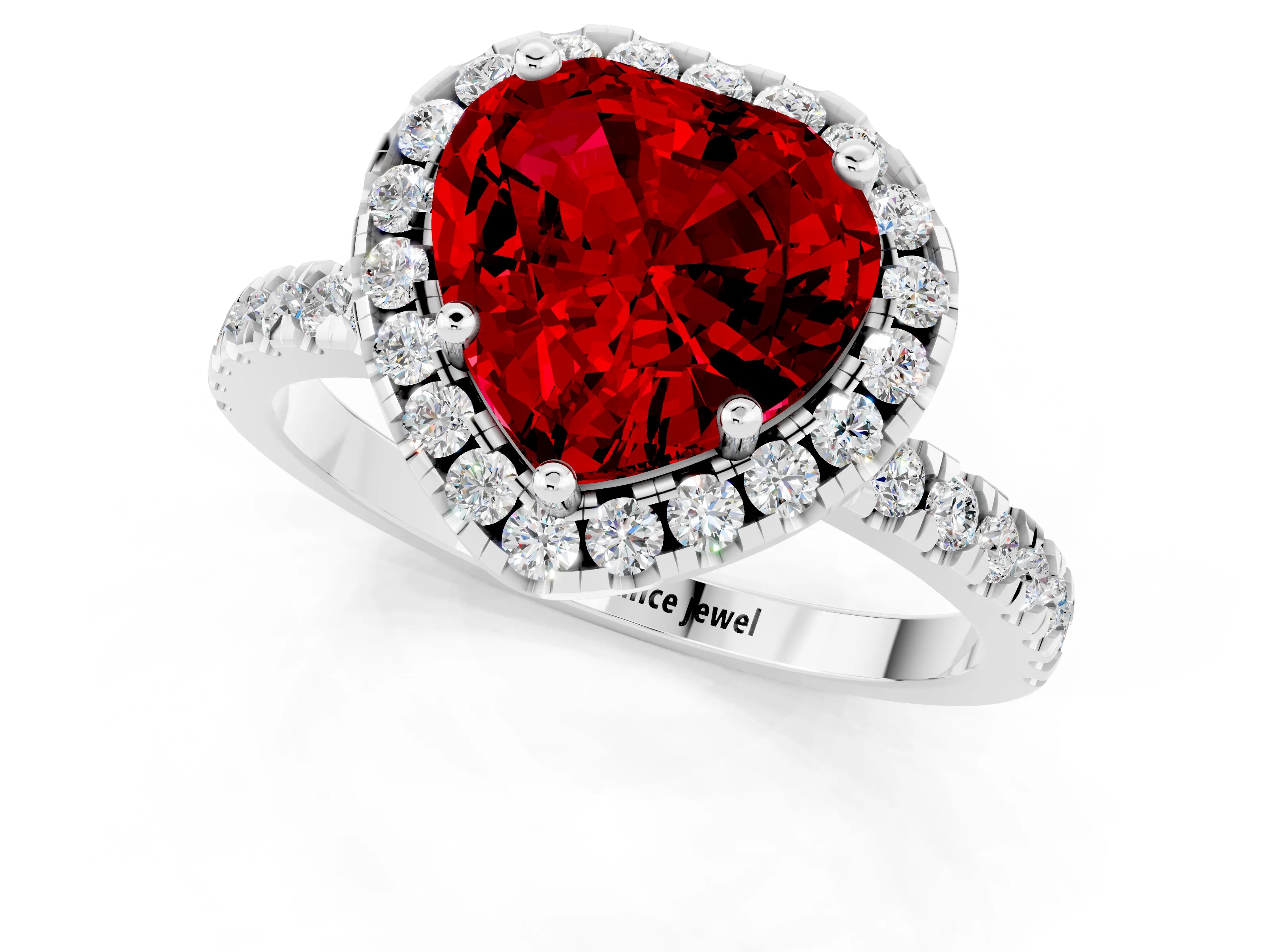White gold Heart Cut Halo Diamond Pave Band with Prong Setting_1