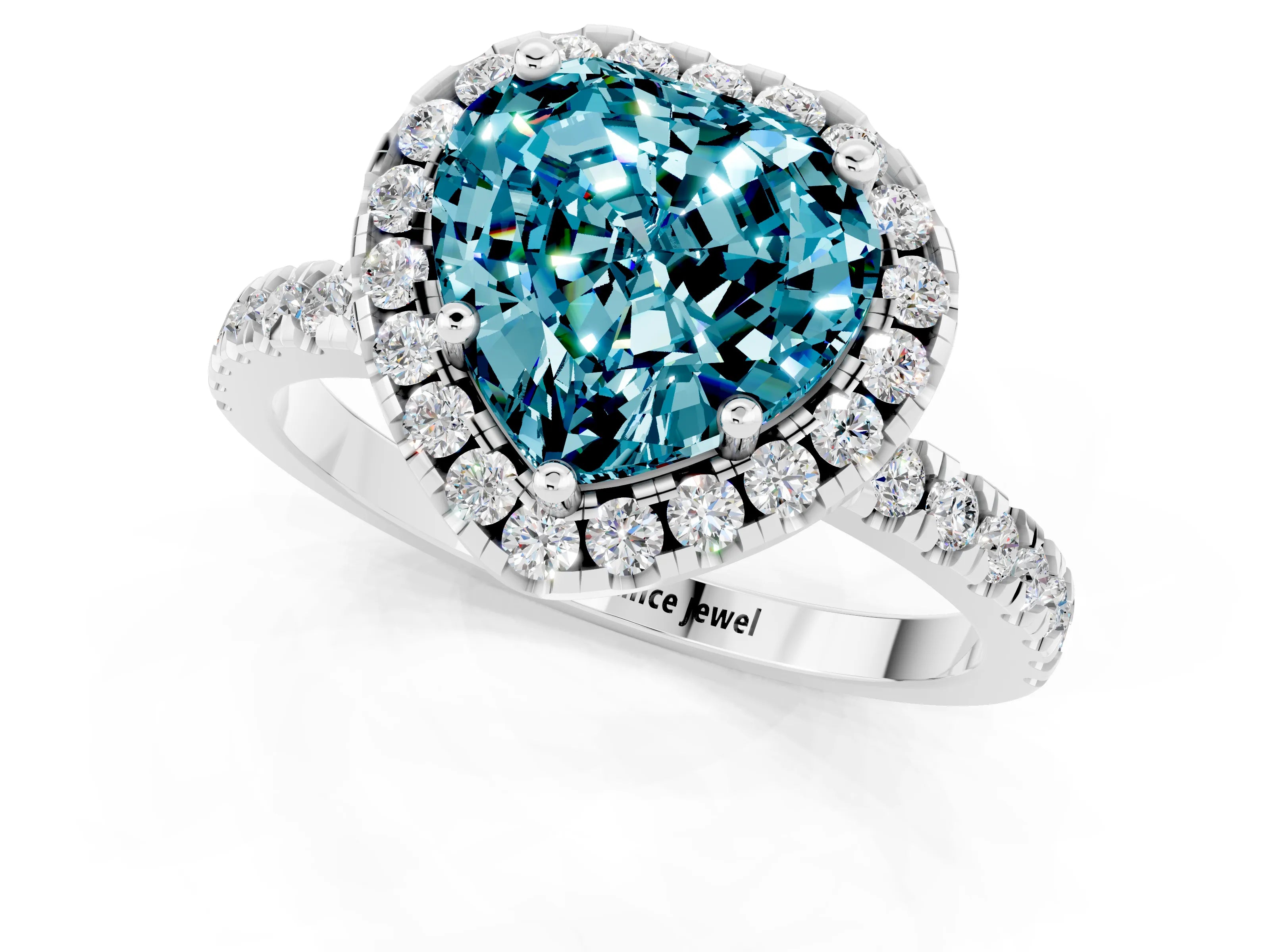 White gold Heart Cut Halo Diamond Pave Band with Prong Setting_1