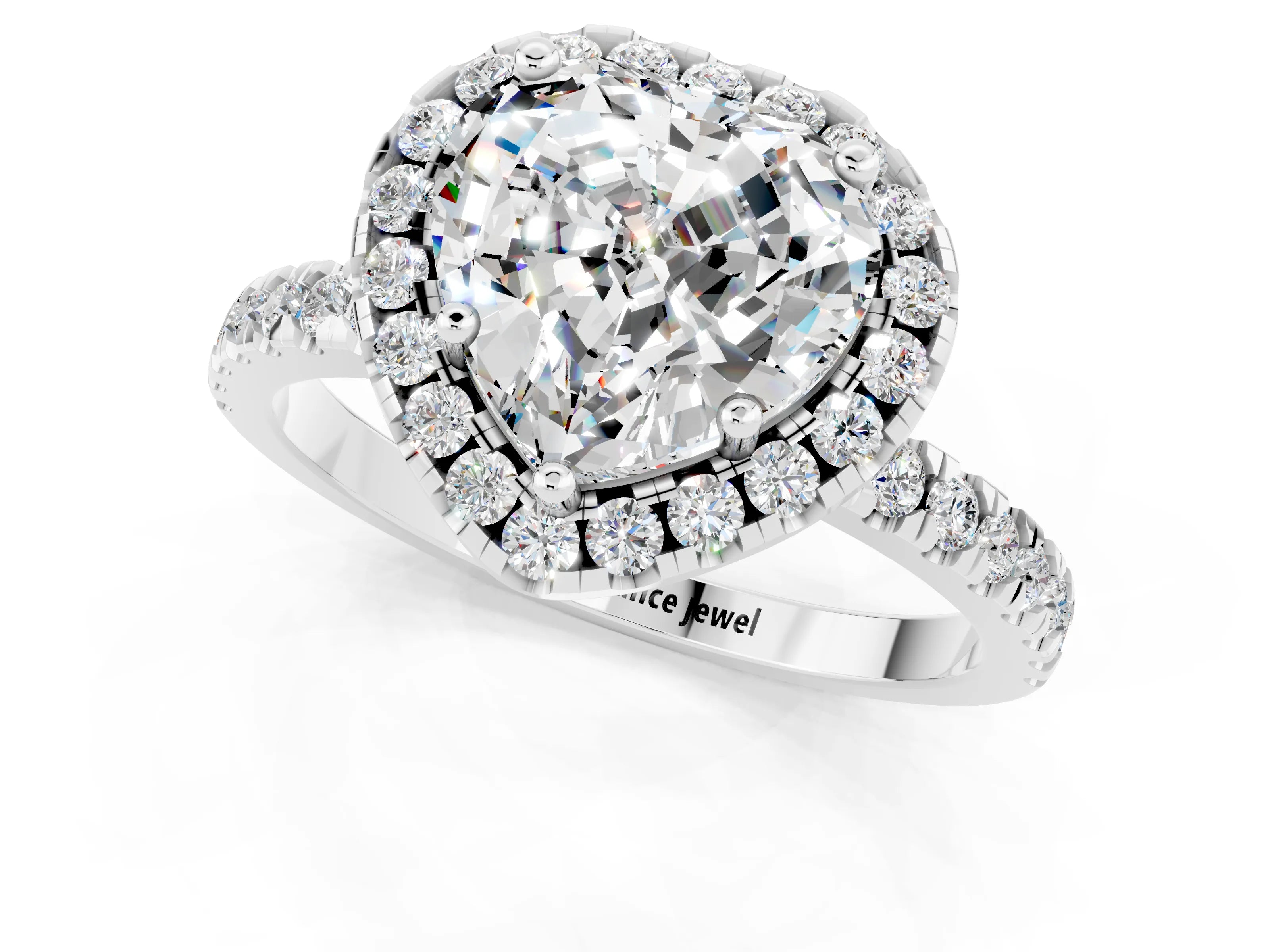 White gold Heart Cut Halo Diamond Pave Band with Prong Setting_1