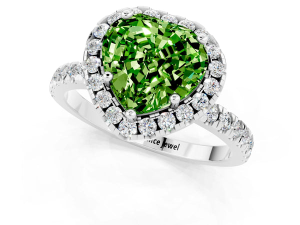 White gold Heart Cut Halo Diamond Pave Band with Prong Setting