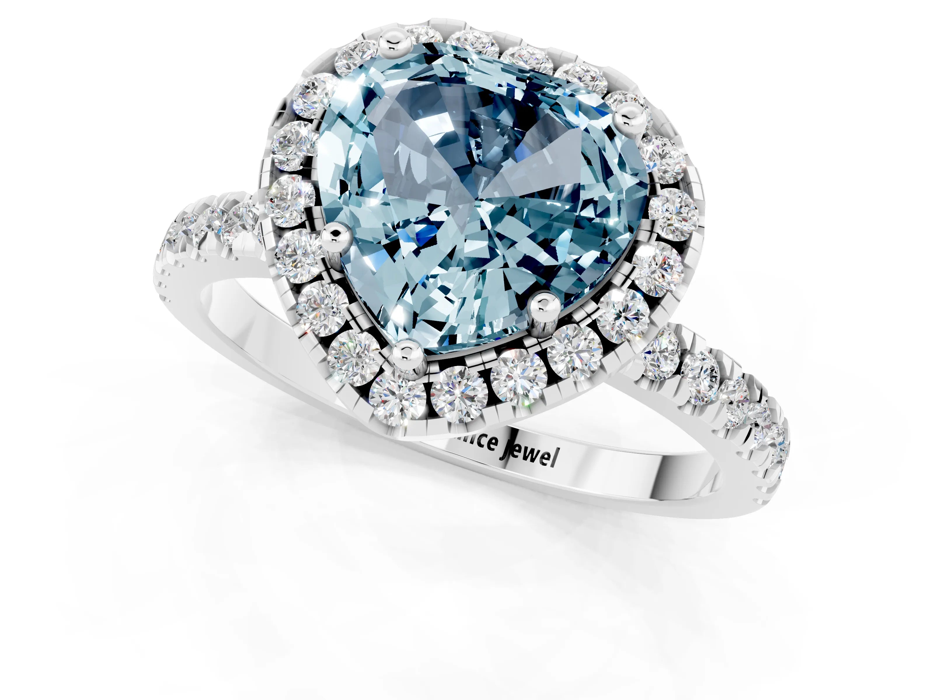 White gold Heart Cut Halo Diamond Pave Band with Prong Setting_1