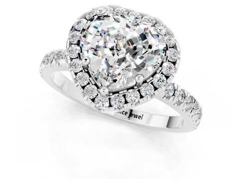 White gold Heart Cut Halo Diamond Pave Band with Prong Setting_1