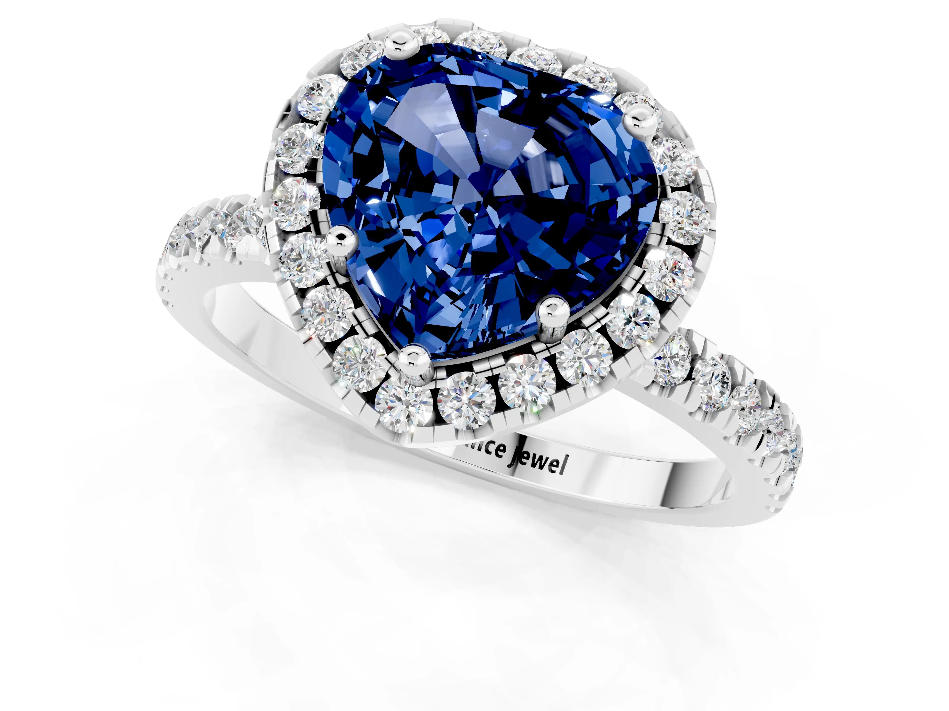 White gold Heart Cut Halo Diamond Pave Band with Prong Setting_1