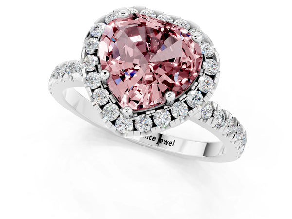White gold Heart Cut Halo Diamond Pave Band with Prong Setting