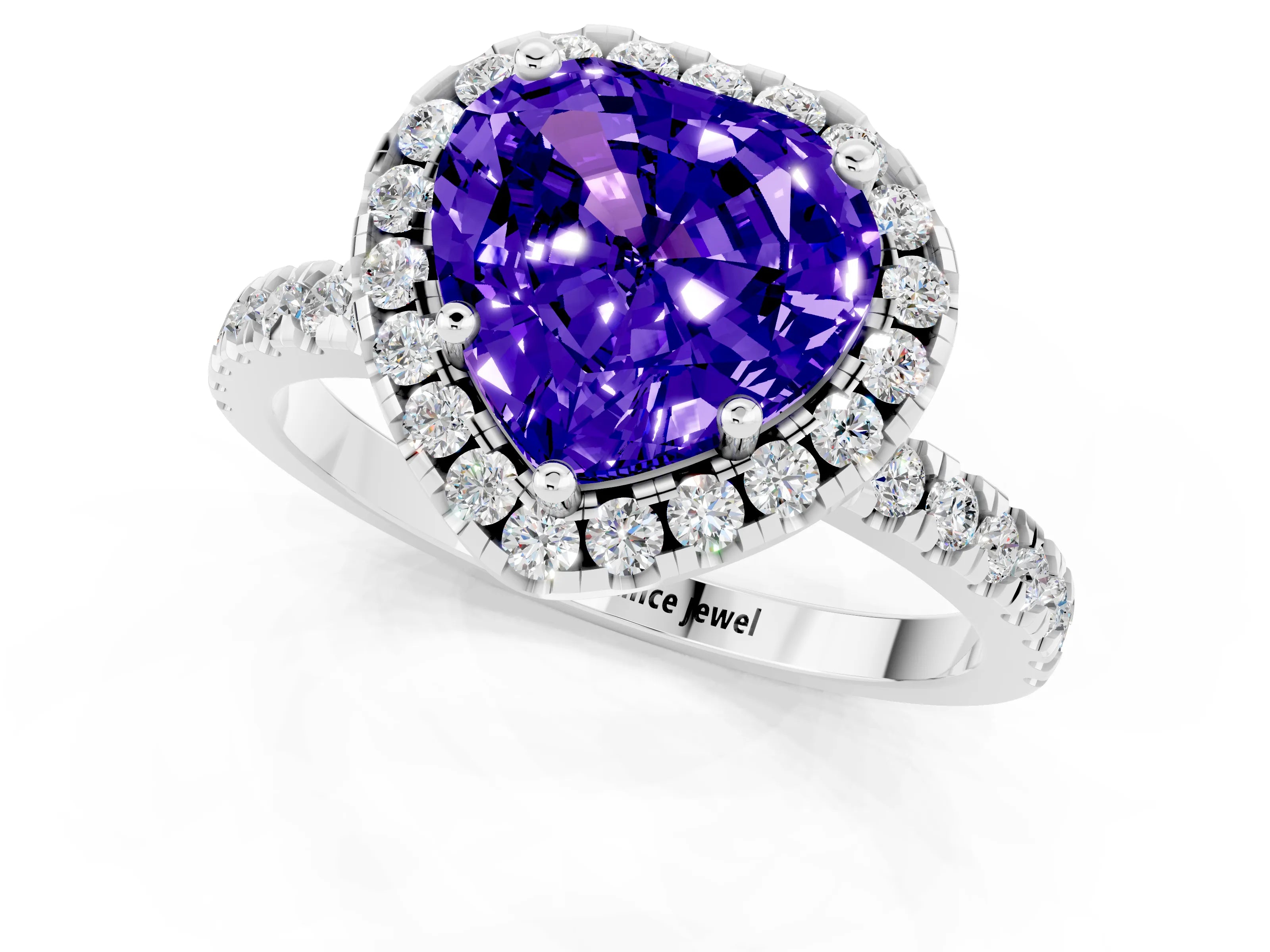 White gold Heart Cut Halo Diamond Pave Band with Prong Setting_1