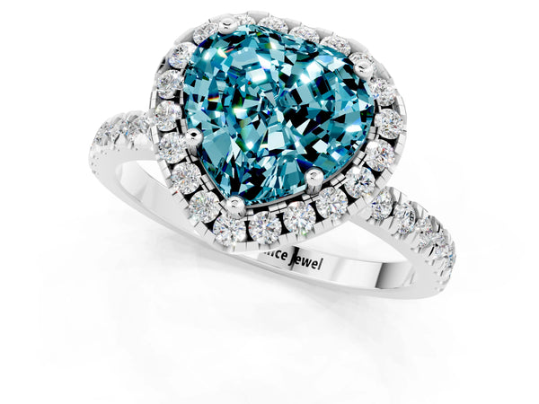 White gold Heart Cut Halo Diamond Pave Band with Prong Setting