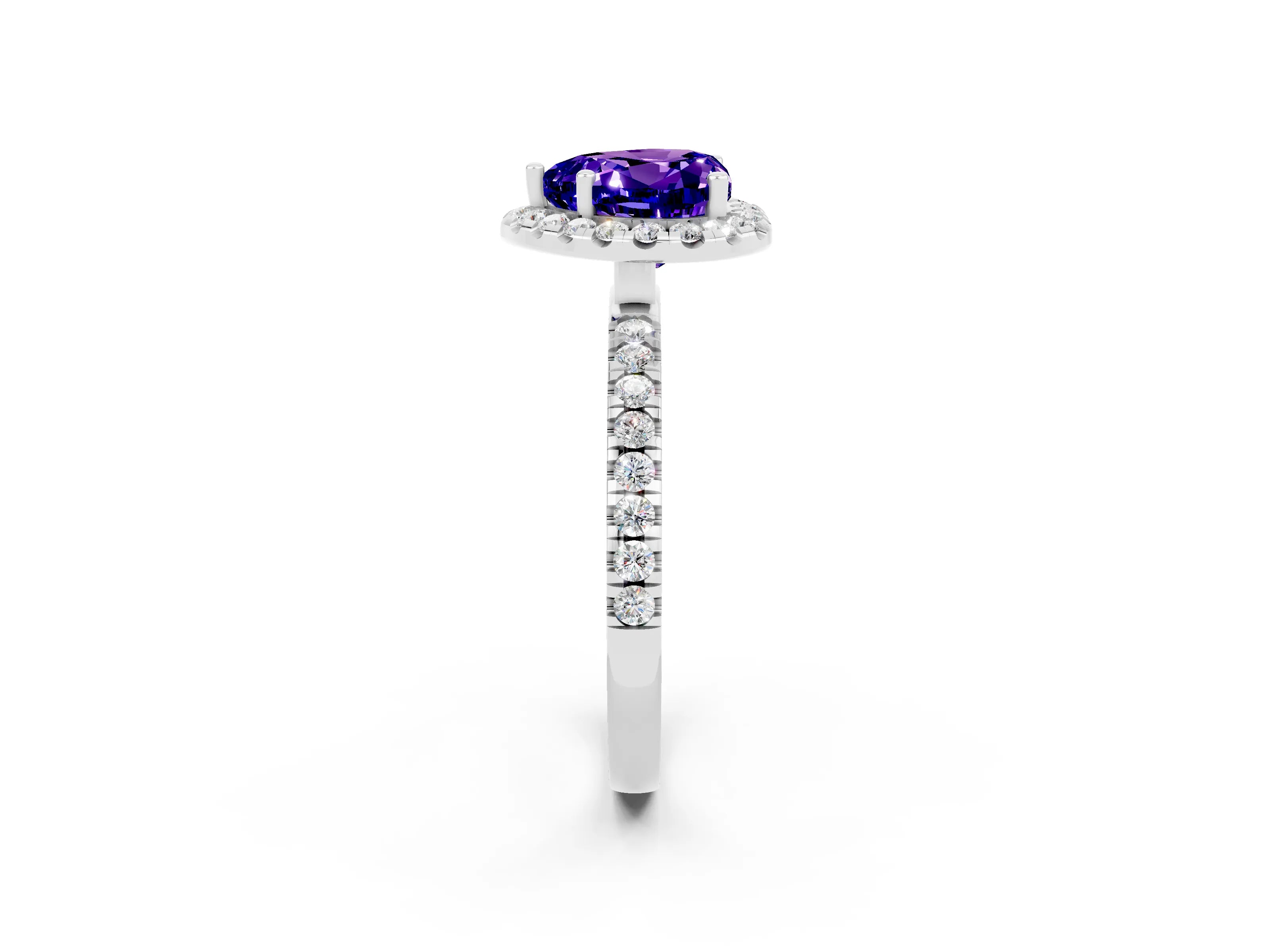 White gold Heart Cut Halo Diamond Pave Band with Prong Setting_2