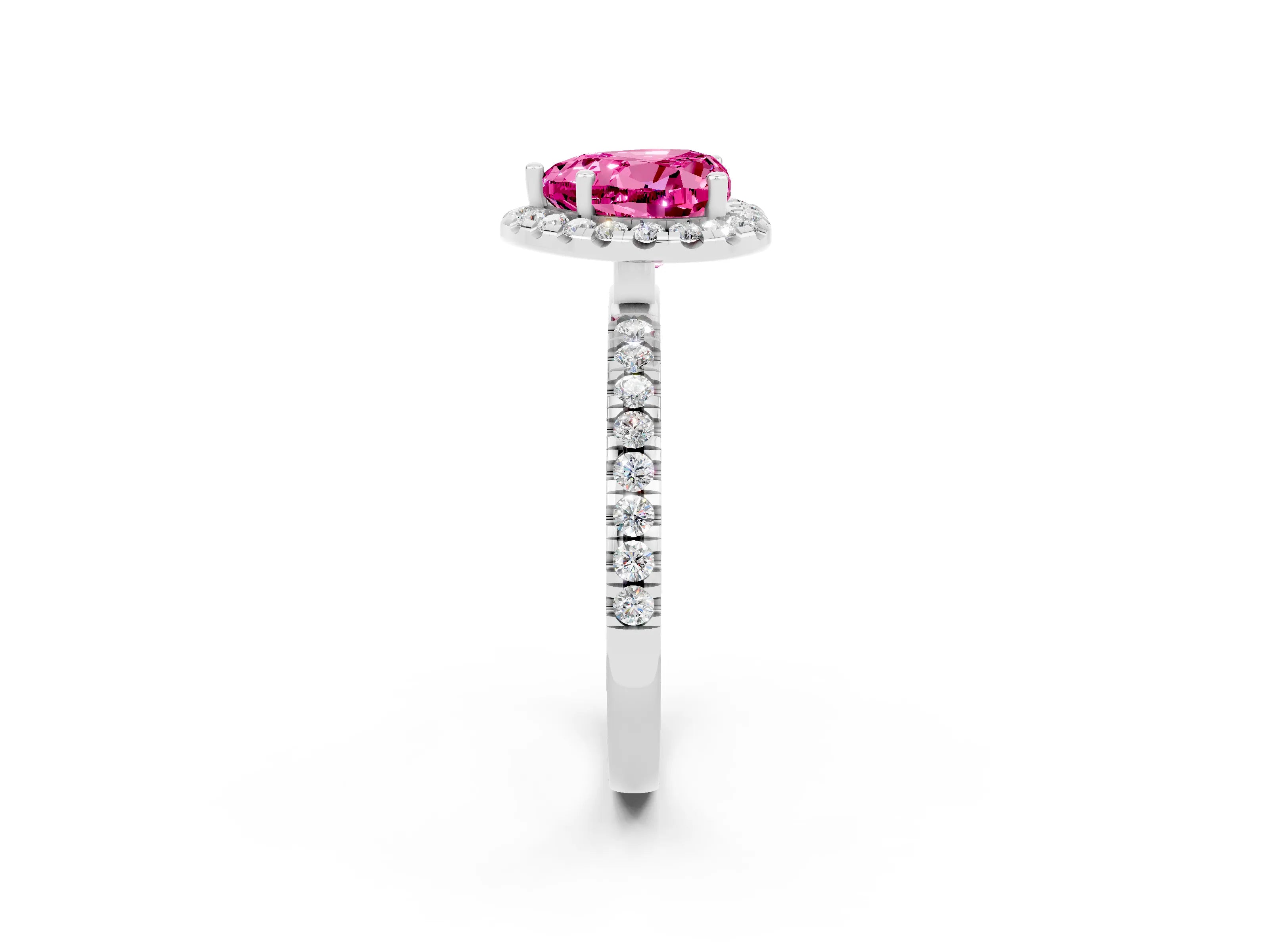 White gold Heart Cut Halo Diamond Pave Band with Prong Setting_2