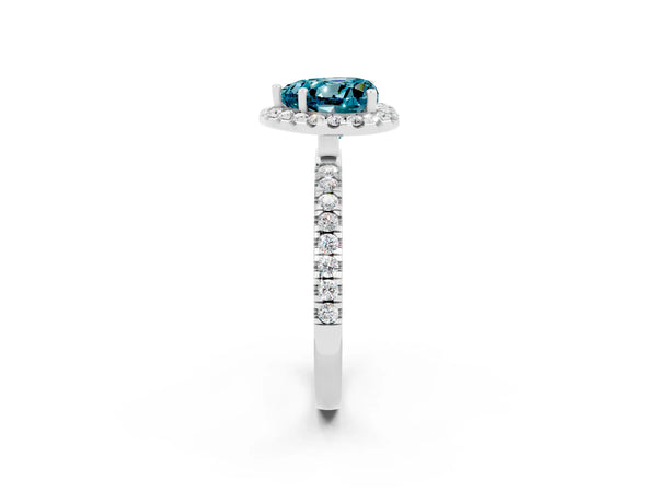 Platinum Heart Cut Halo Diamond Pave Band with Prong Setting