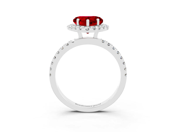 White gold Heart Cut Halo Diamond Pave Band with Prong Setting