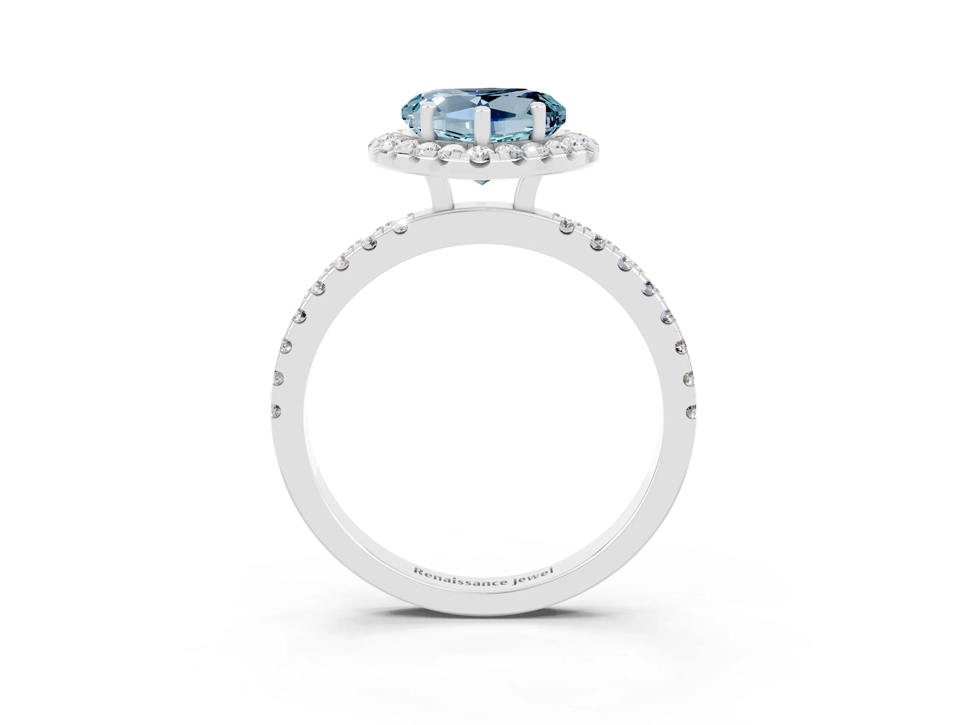 White gold Heart Cut Halo Diamond Pave Band with Prong Setting_3