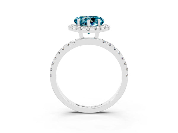 White gold Heart Cut Halo Diamond Pave Band with Prong Setting