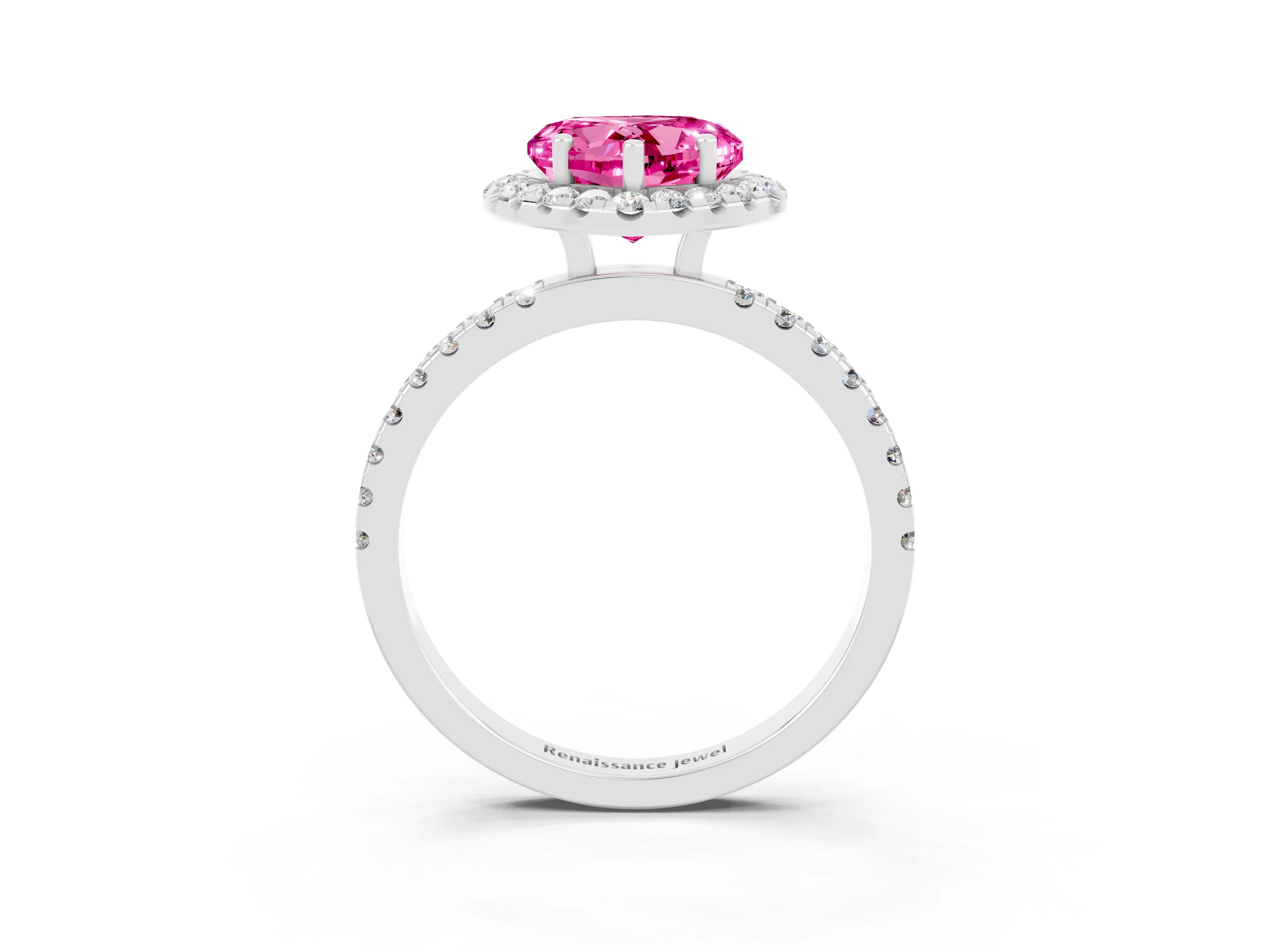 White gold Heart Cut Halo Diamond Pave Band with Prong Setting_3