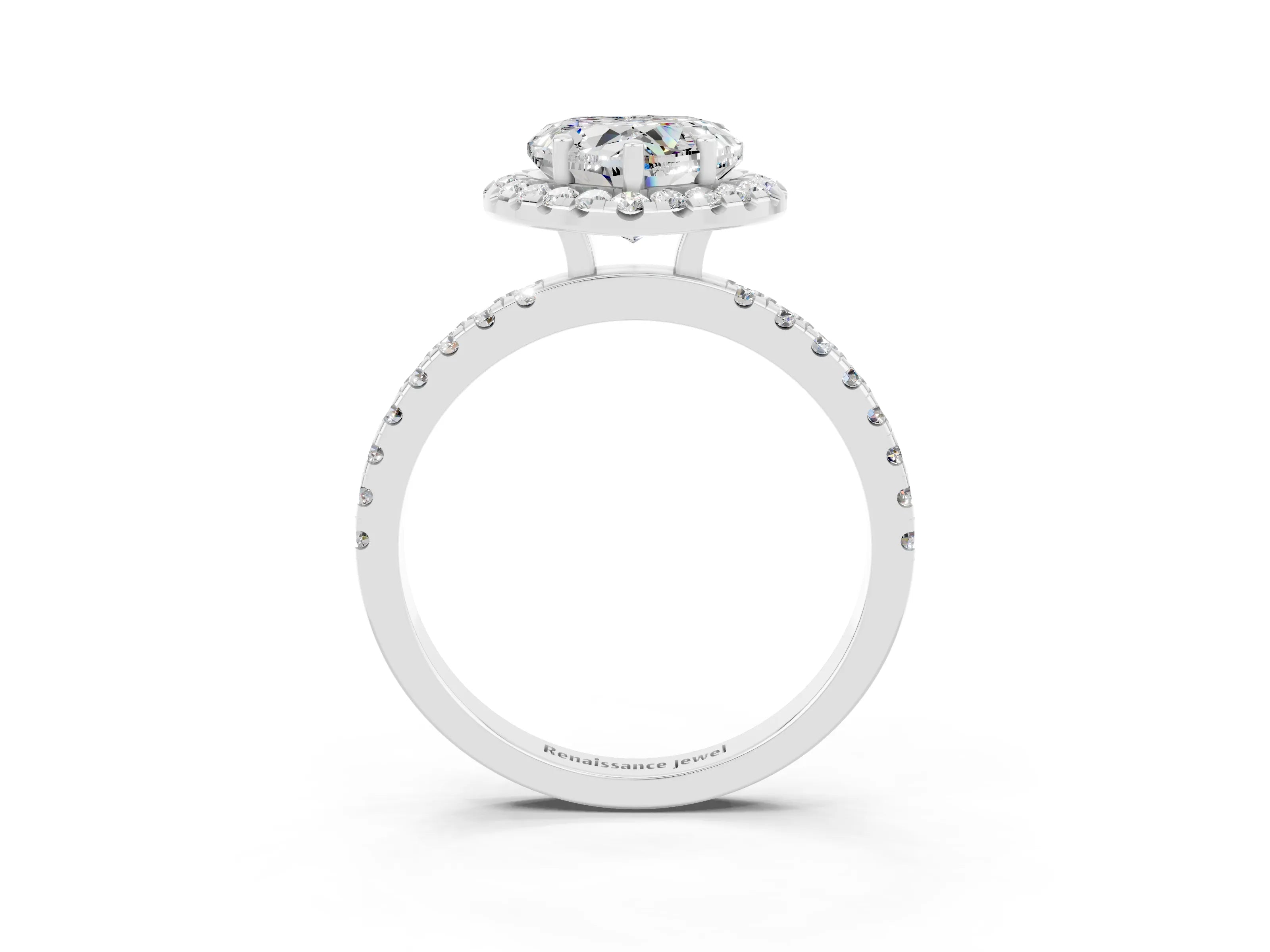 White gold Heart Cut Halo Diamond Pave Band with Prong Setting_3