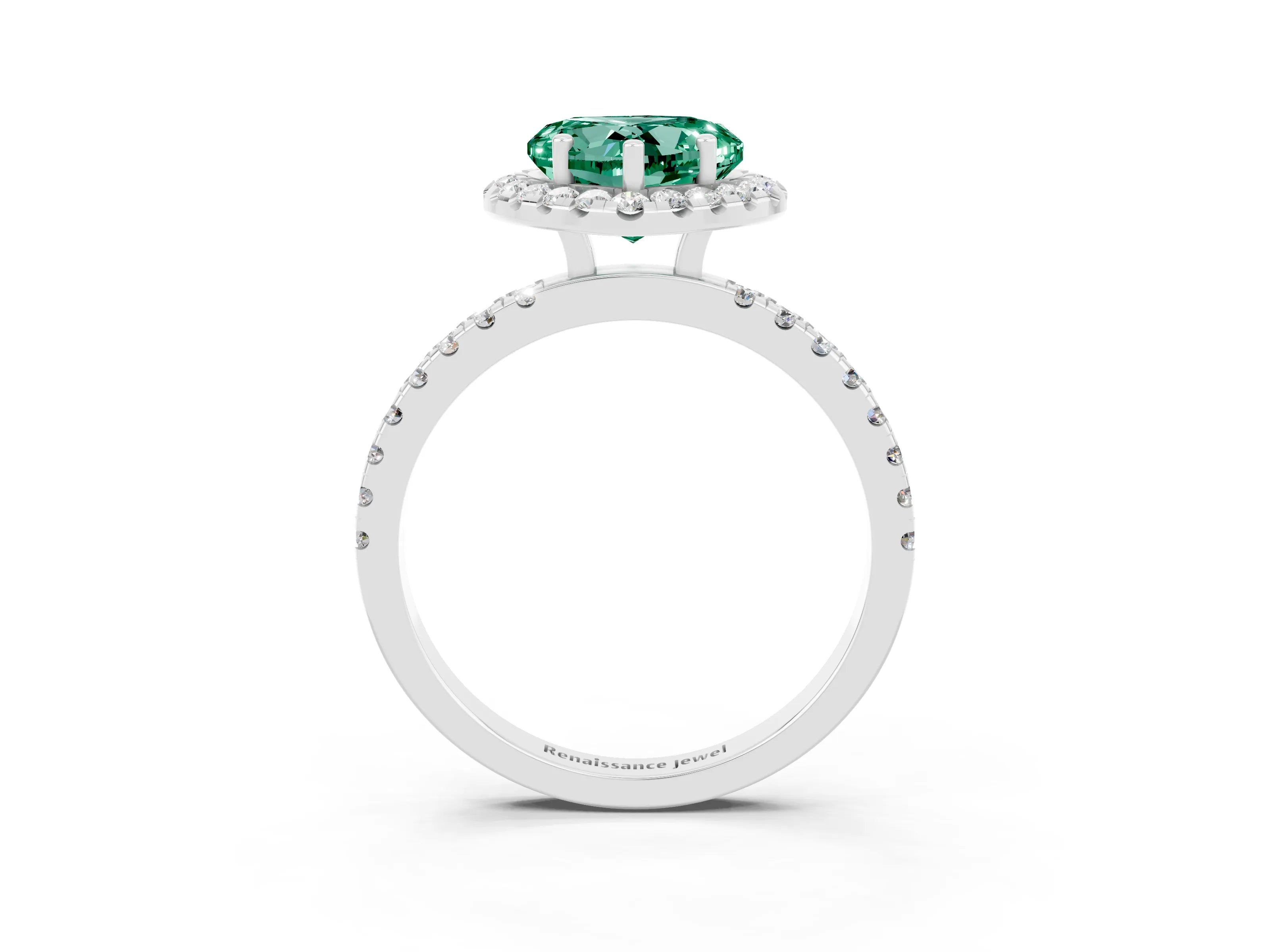 White gold Heart Cut Halo Diamond Pave Band with Prong Setting_3