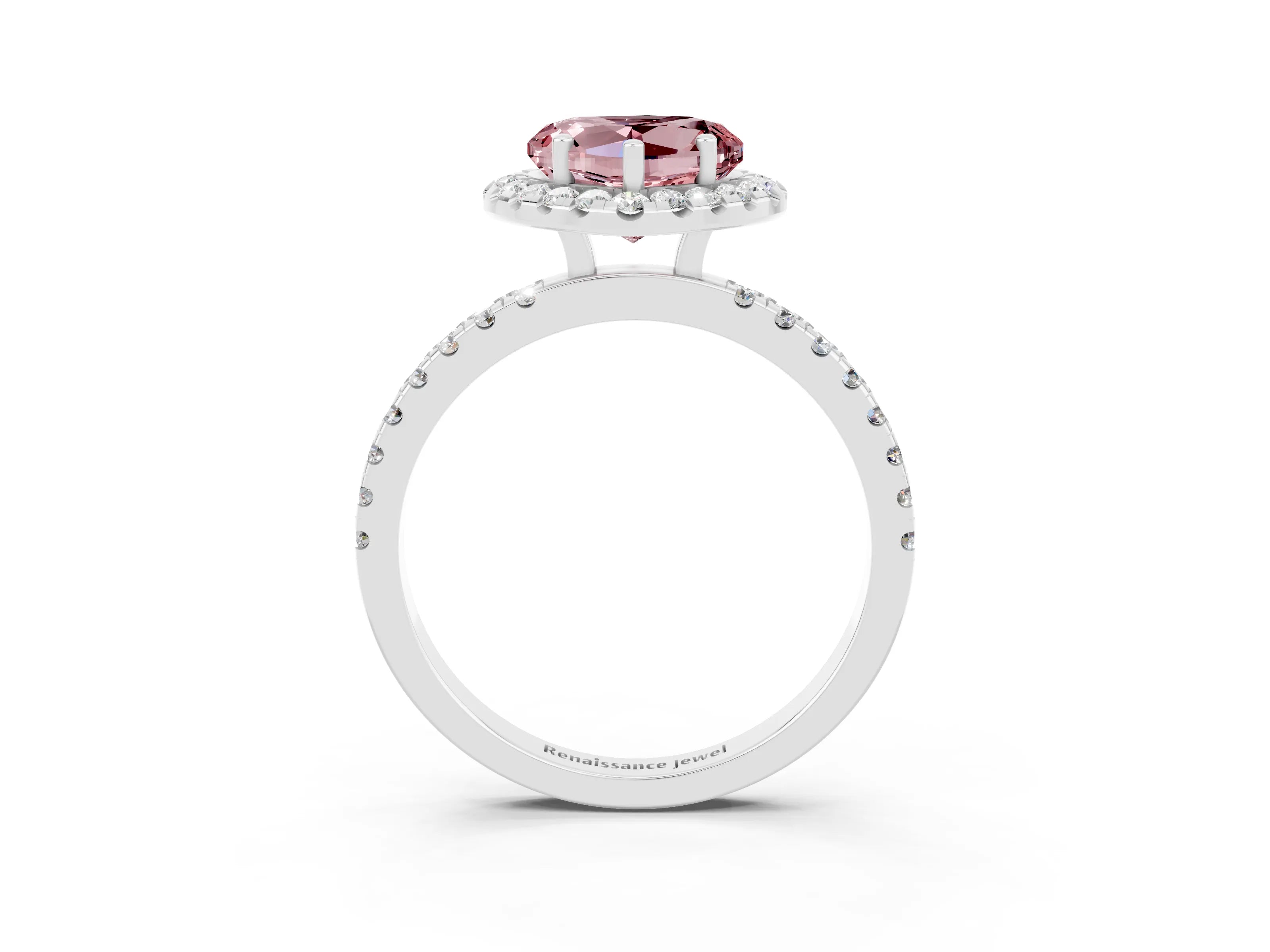 White gold Heart Cut Halo Diamond Pave Band with Prong Setting_3