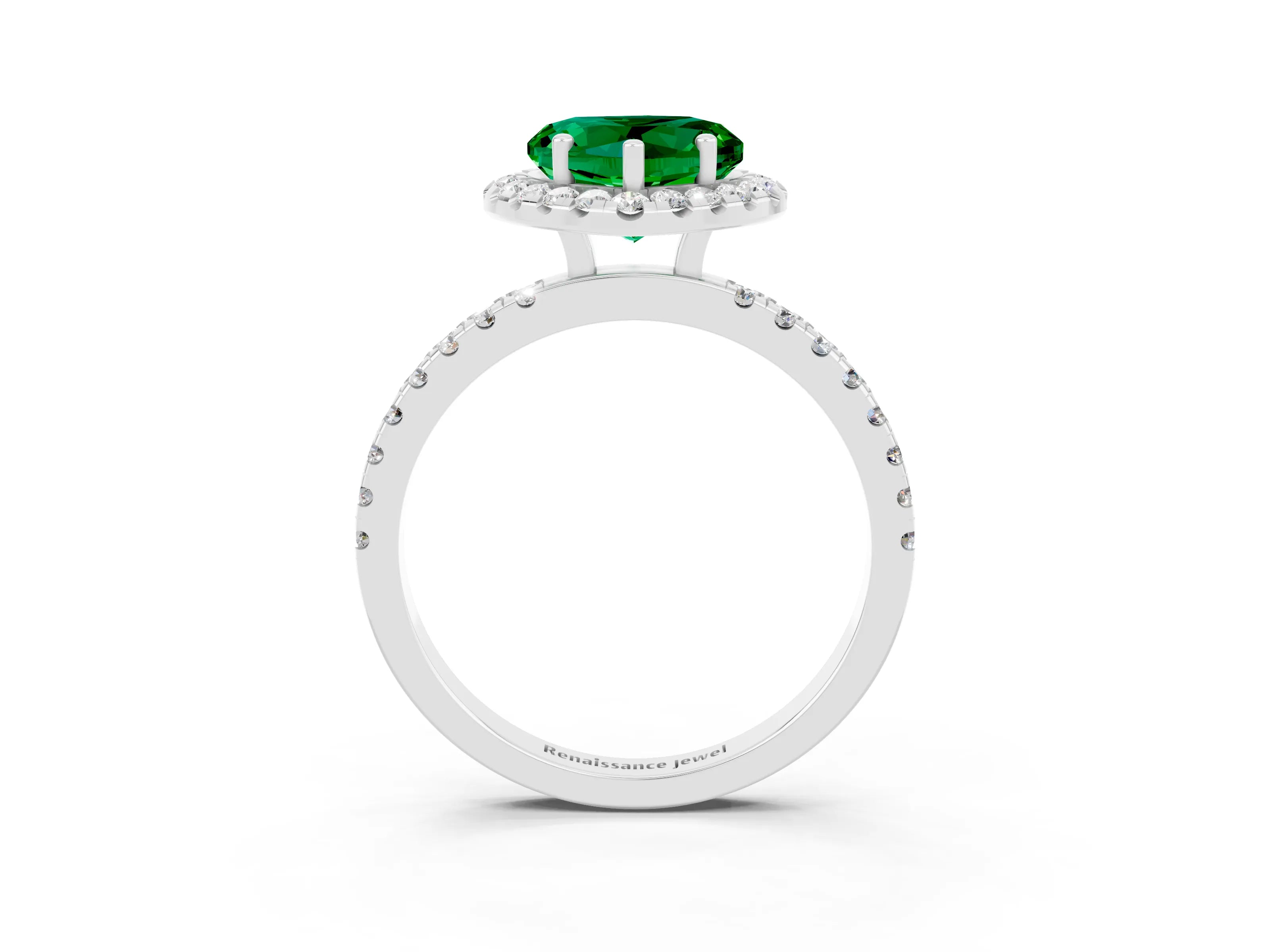 White gold Heart Cut Halo Diamond Pave Band with Prong Setting_3