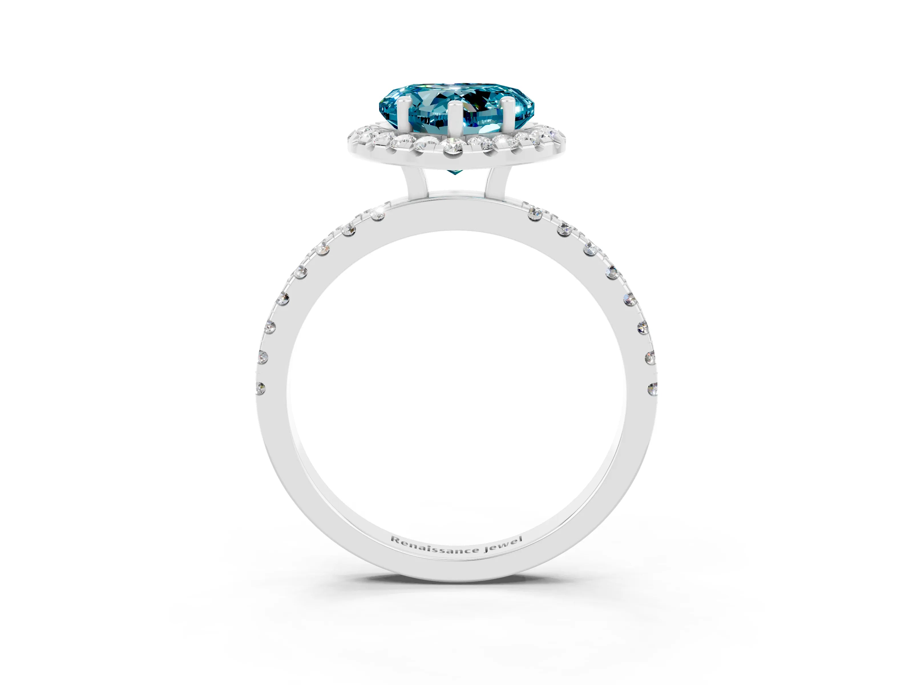 White gold Heart Cut Halo Diamond Pave Band with Prong Setting_3