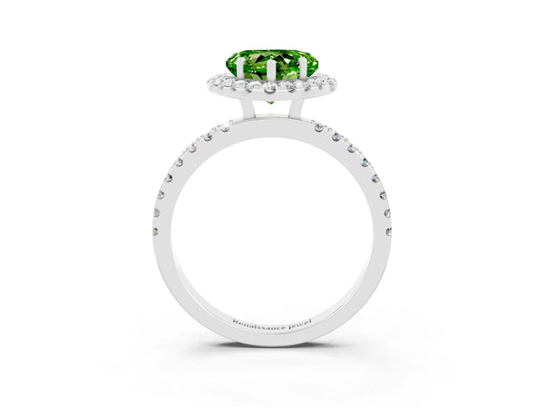 White gold Heart Cut Halo Diamond Pave Band with Prong Setting