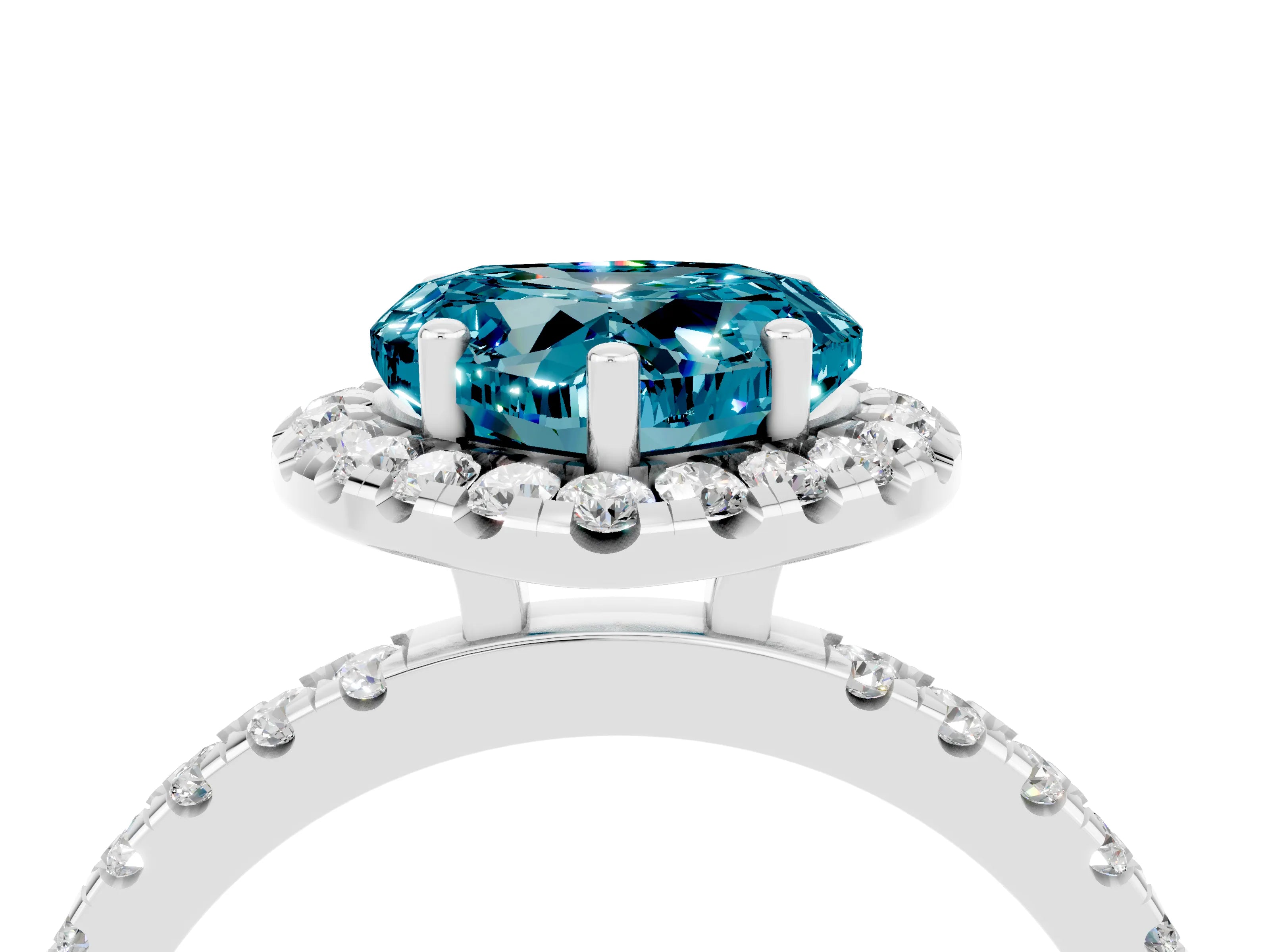 White gold Heart Cut Halo Diamond Pave Band with Prong Setting_4